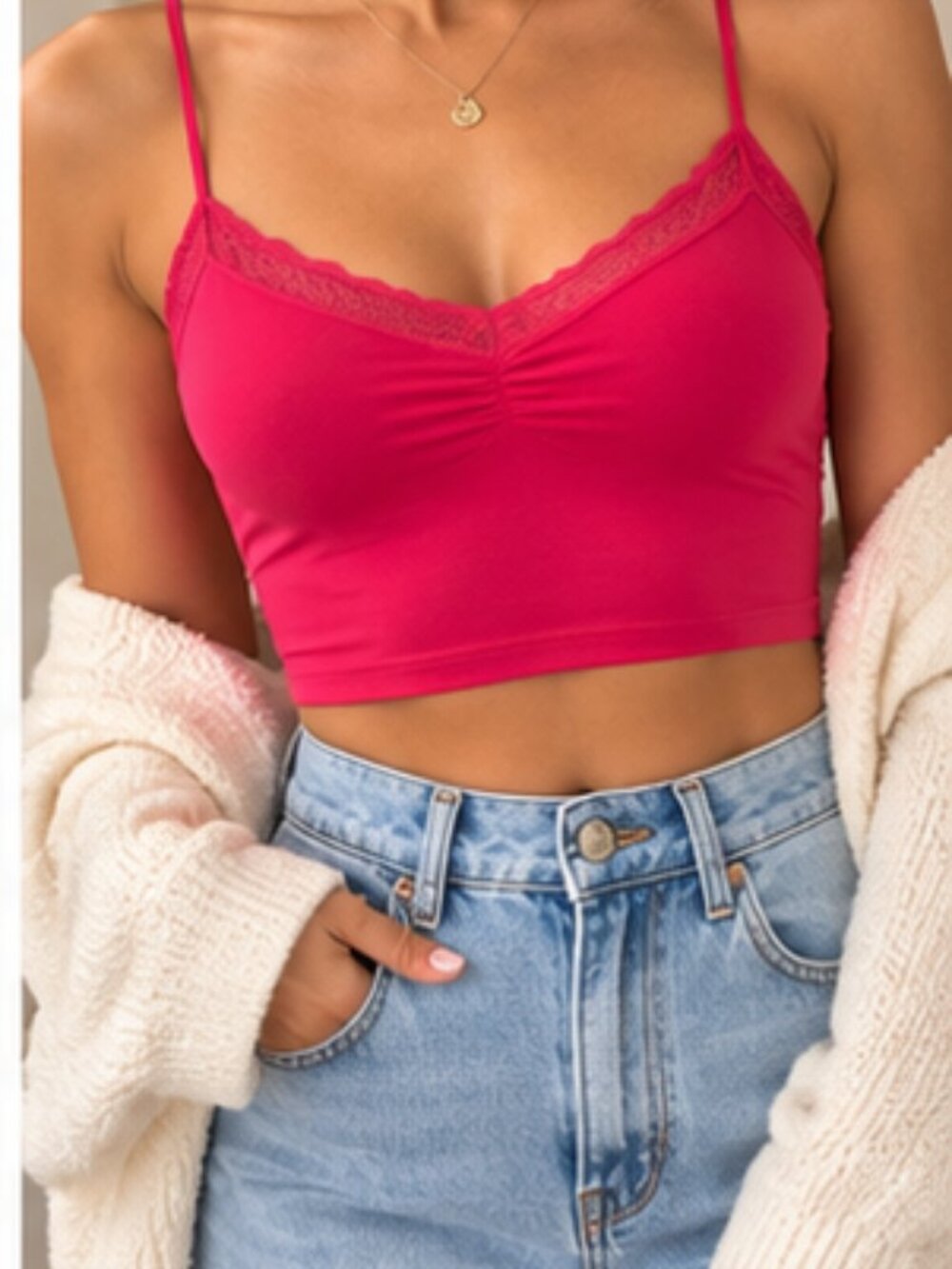 Intimately Free People Lace Trim Cami in Pink Size Medium Like New